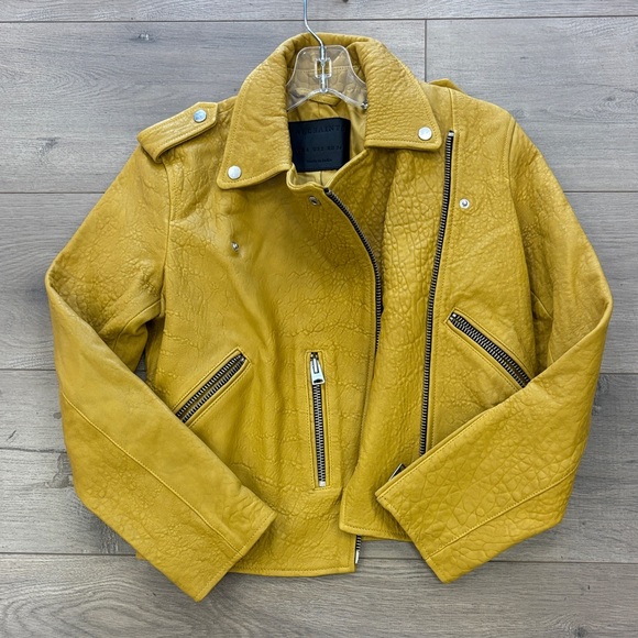 AllSaints Biker bubble leather jacket XS - Picture 3 of 14